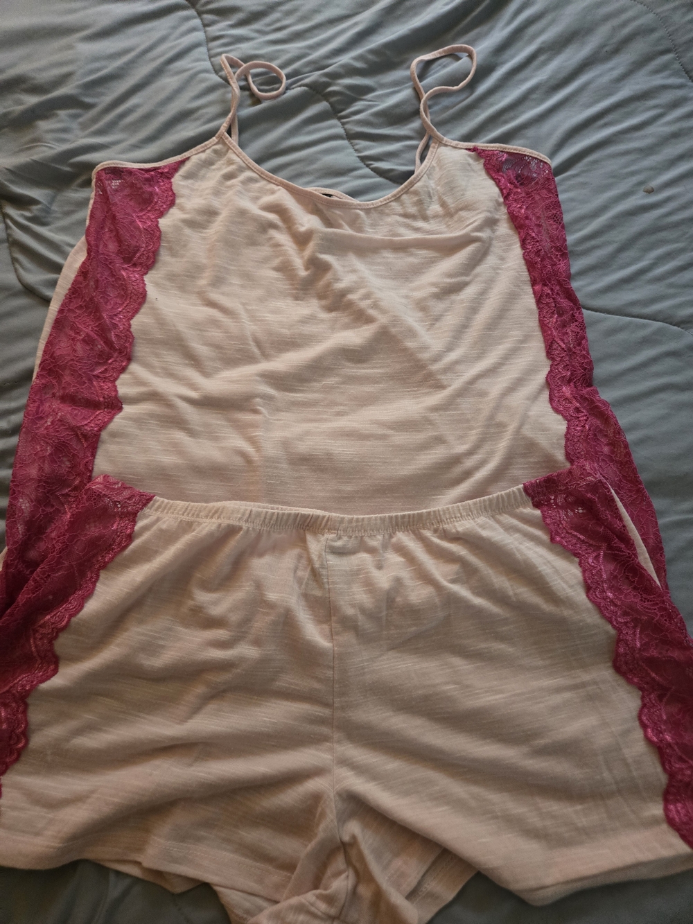 Women's Cream and Fuchsia Lace Sleep Set